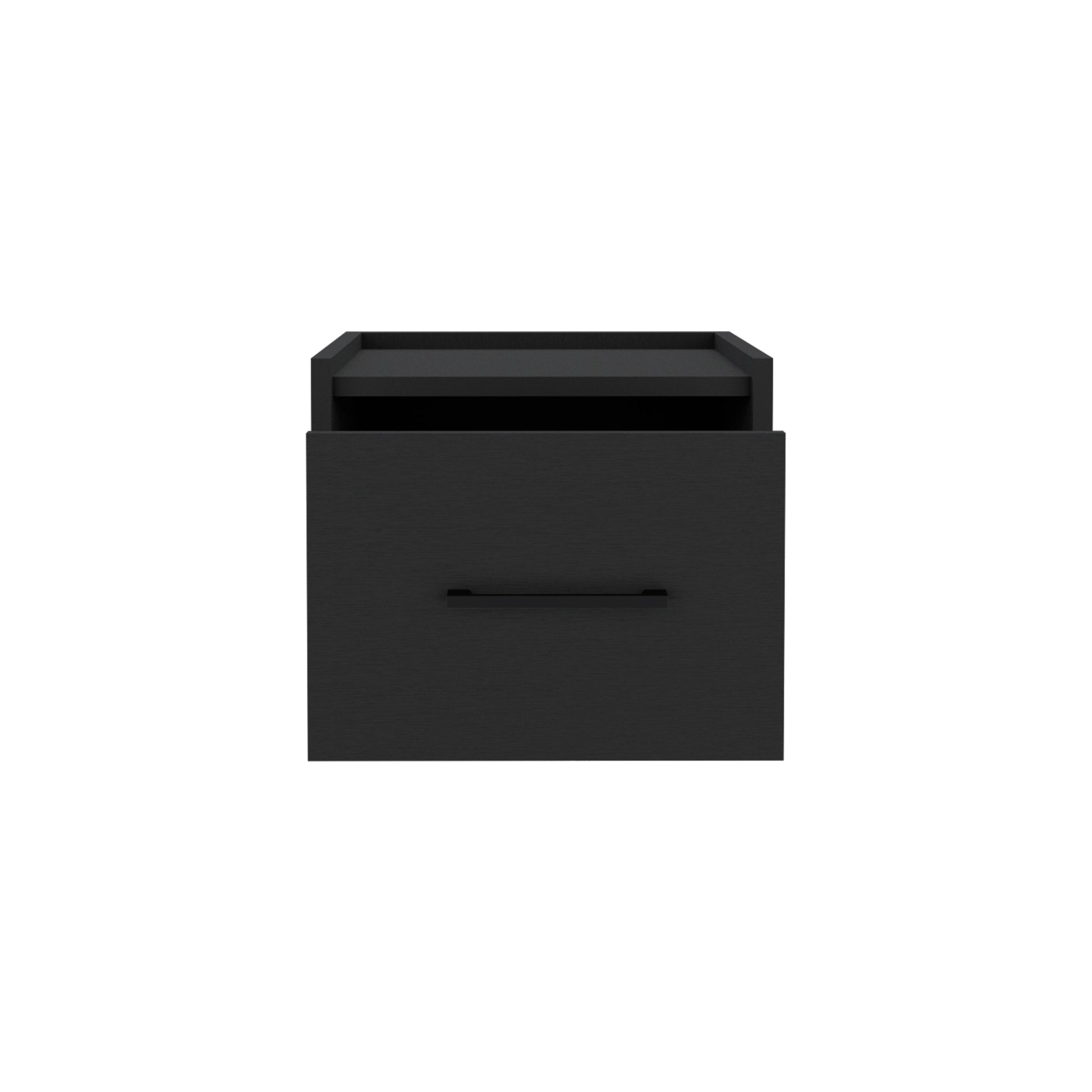 Black Modern Floating Nightstand, Space Saving Design With Convenient Drawer And Black Pull Handle. Black Particle Board Engineered Wood