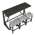 Bar Table Set With Power Outlet, Bar Table And Chairs Set, 4 Piece Dining Table Set, Industrial Breakfast Table Set, For Living Room, Dining Room, Game Room Grey Black Solid Wood Mdf