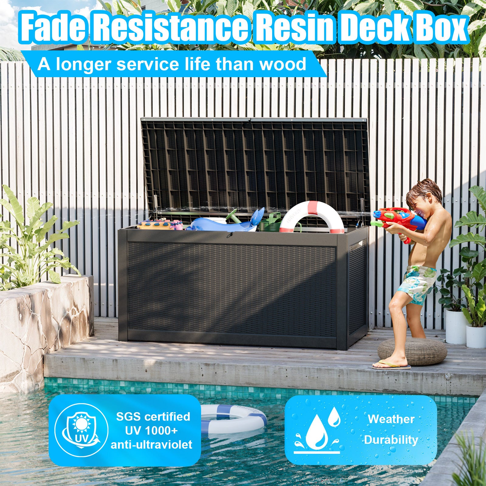 260 Gallon Deck Box, Waterproof Resin Large Outdoor Storgae Box For Patio Furniture, Patio Cushions, Gardening Tools, Pool And Sports Supplies, Lockable Black No Complete Patio Set Black Water Resistant Frame Garden & Outdoor Classic Complete Patio Sets