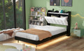 Twin Size Upholstery Platform Bed Frame With Led Light Strips,Headboard Storage Space And Two Usb Charging Deisgn,Black Black Upholstered
