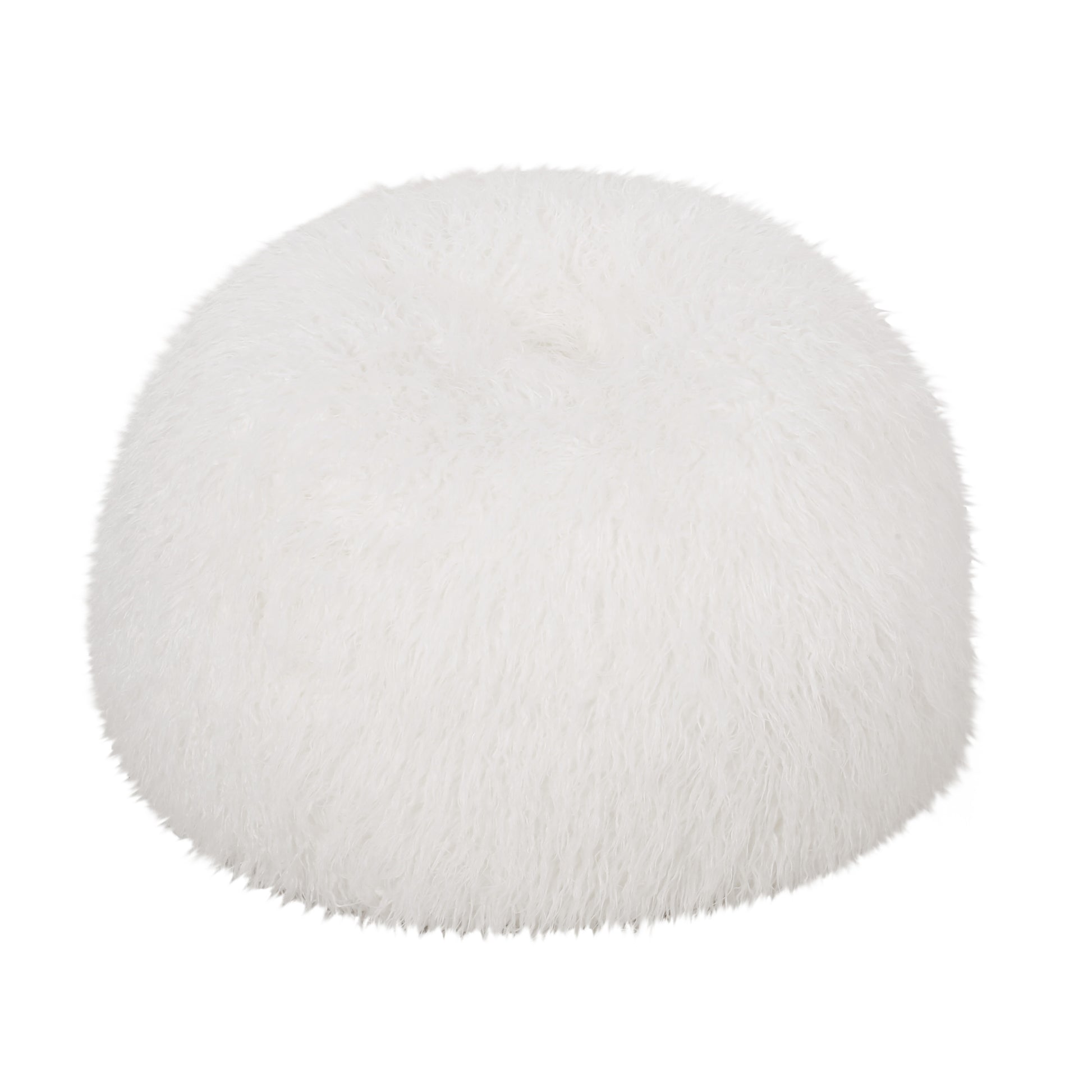 Mandana 3 Foot Rounded Faux Fur Bean Bag, White White Faux Fur