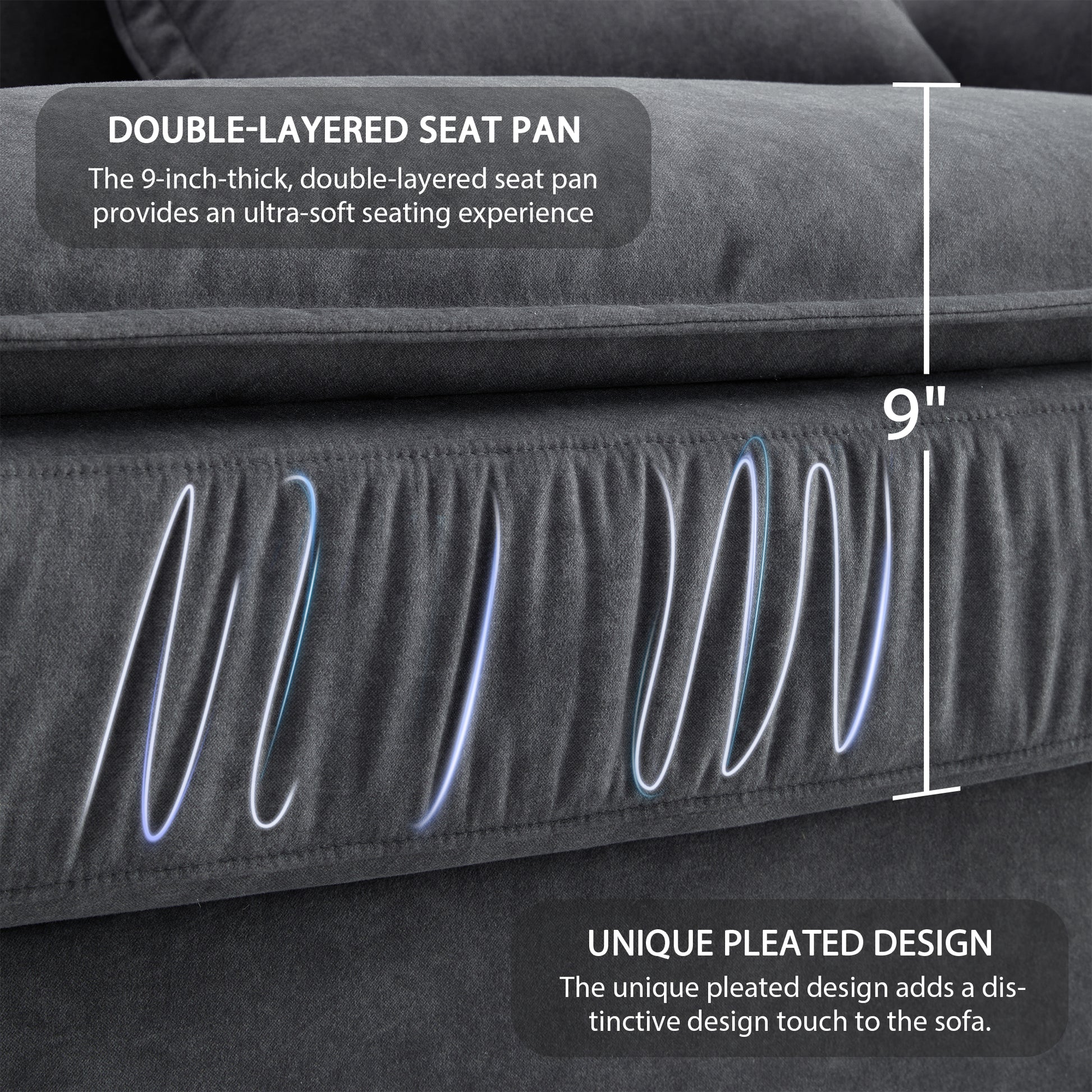 95*66"Oversized Luxury Sectional Sofa With Bentwood Armrests,4 Seat Upholstered Indoor Furniture With Double Cushions,L Shape Couch With Ottoman For Living Room,Apartment,3 Colors Dark Grey Fabric 4 Seat