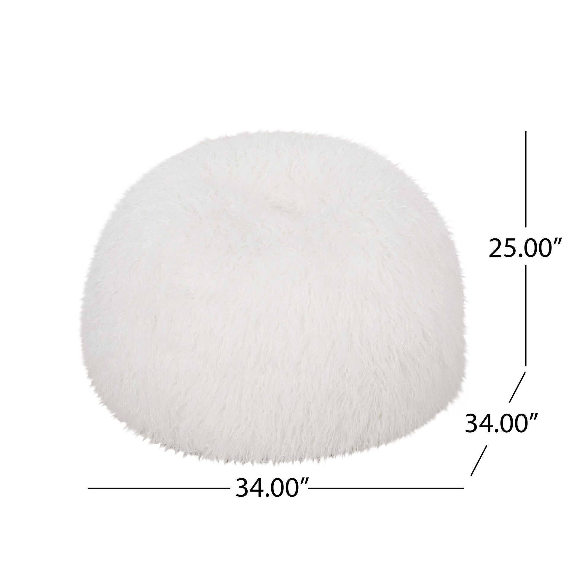 Mandana 3 Foot Rounded Faux Fur Bean Bag, White White Faux Fur
