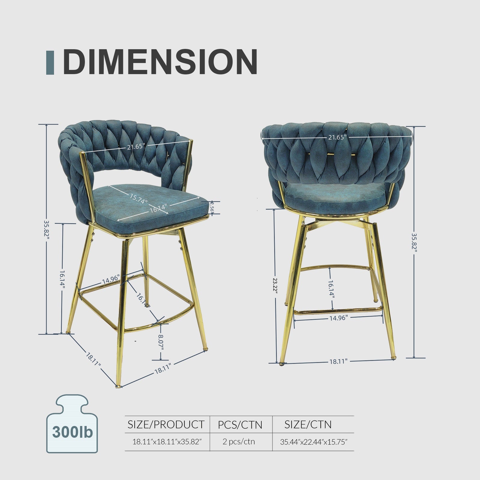Bar Chair Suede Woven Bar Stool Set Of 4,Golden Legs Barstools No Adjustable Kitchen Island Chairs,360 Swivel Bar Stools Upholstered Bar Chair Counter Stool Arm Chairs With Back Footrest, Blue Metal Blue Kitchen Dining Chairs Foam Technical Leather
