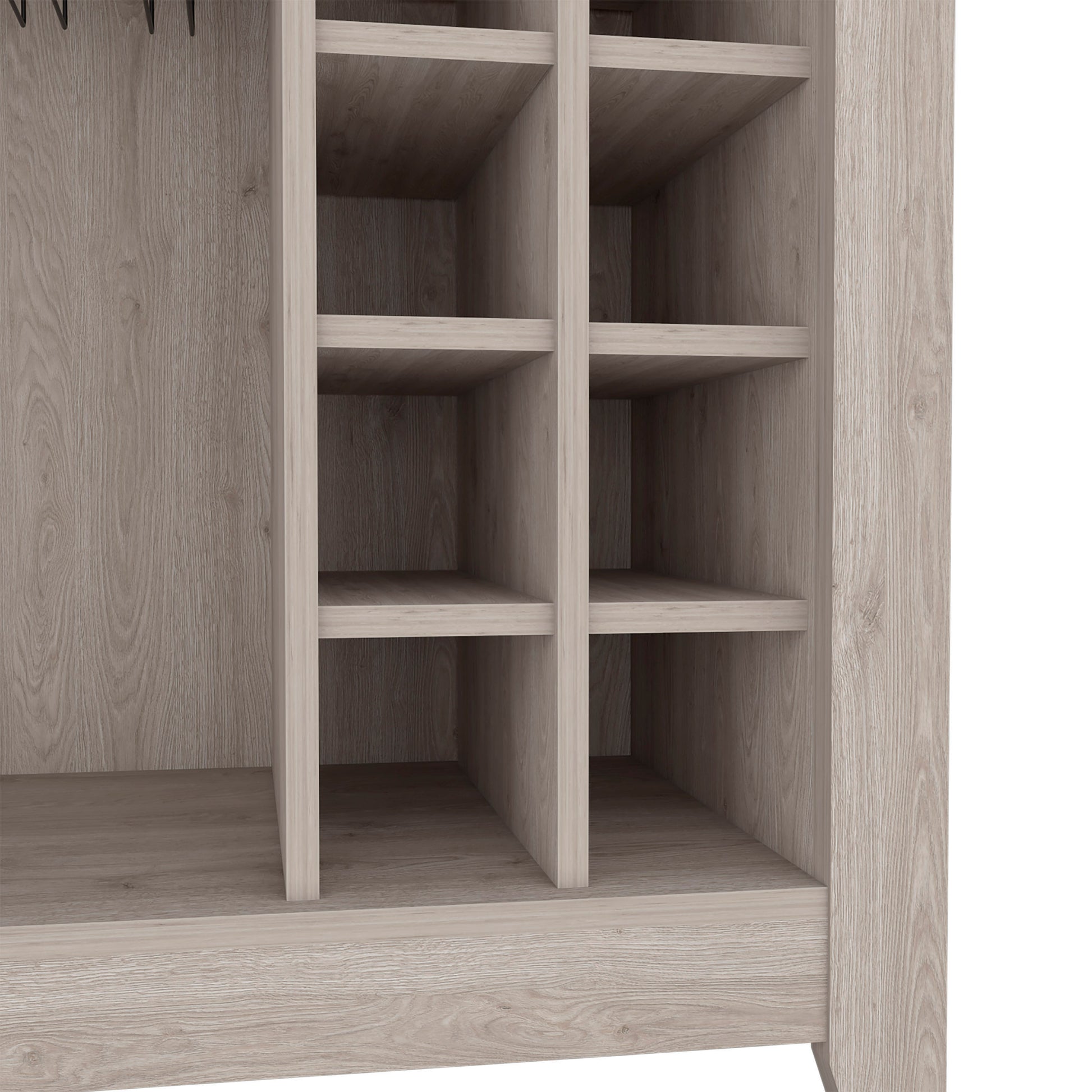 38" H Light Gray Bar Coffee Cart, Kitchen Or Living Room Cabinet Storage, With 8 Bottle Racks, A Central Shelf With 1 Cup Holders, Ideal For Storing Glasses Gray Particle Board Particle Board