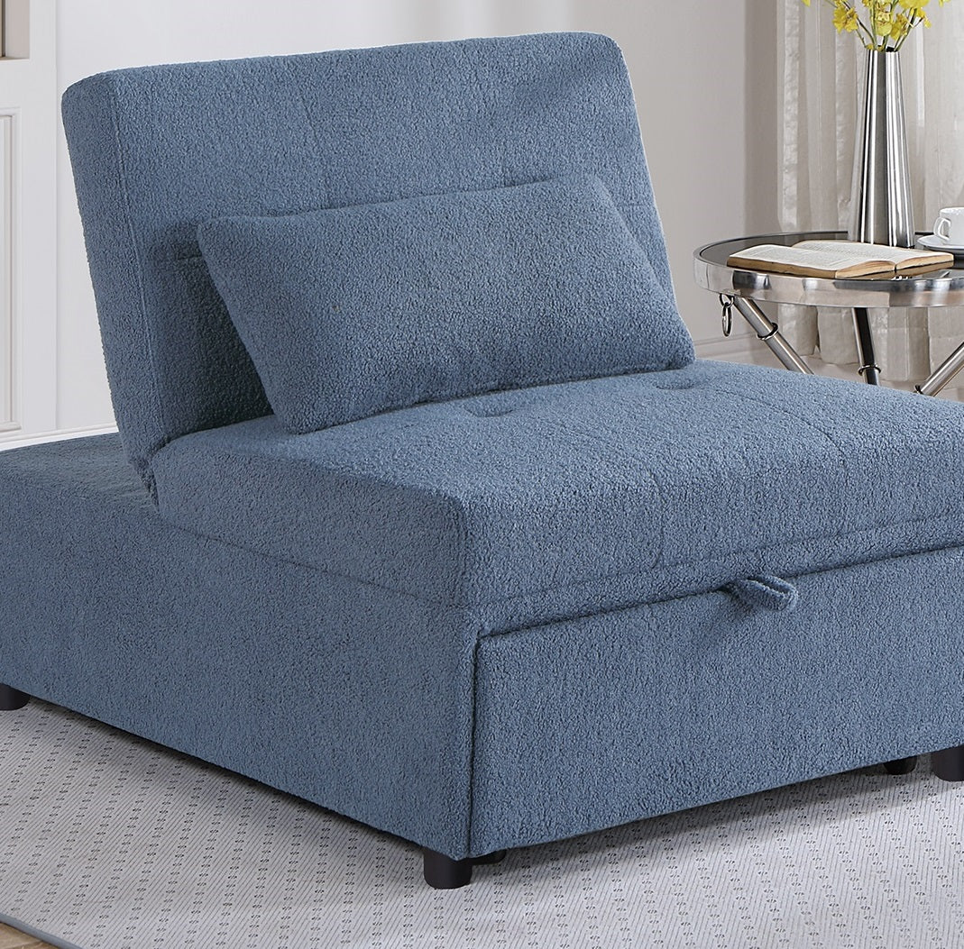 Contemporary Blue Gray Sleeper Sofa Chair Pillow Plush Tufted Seat 1Pc Convertible Sofa Chair Sherpa Fabric Couch Blue Grey Wood Primary Living Space Contemporary,Modern Pine Fabric 1 Seat