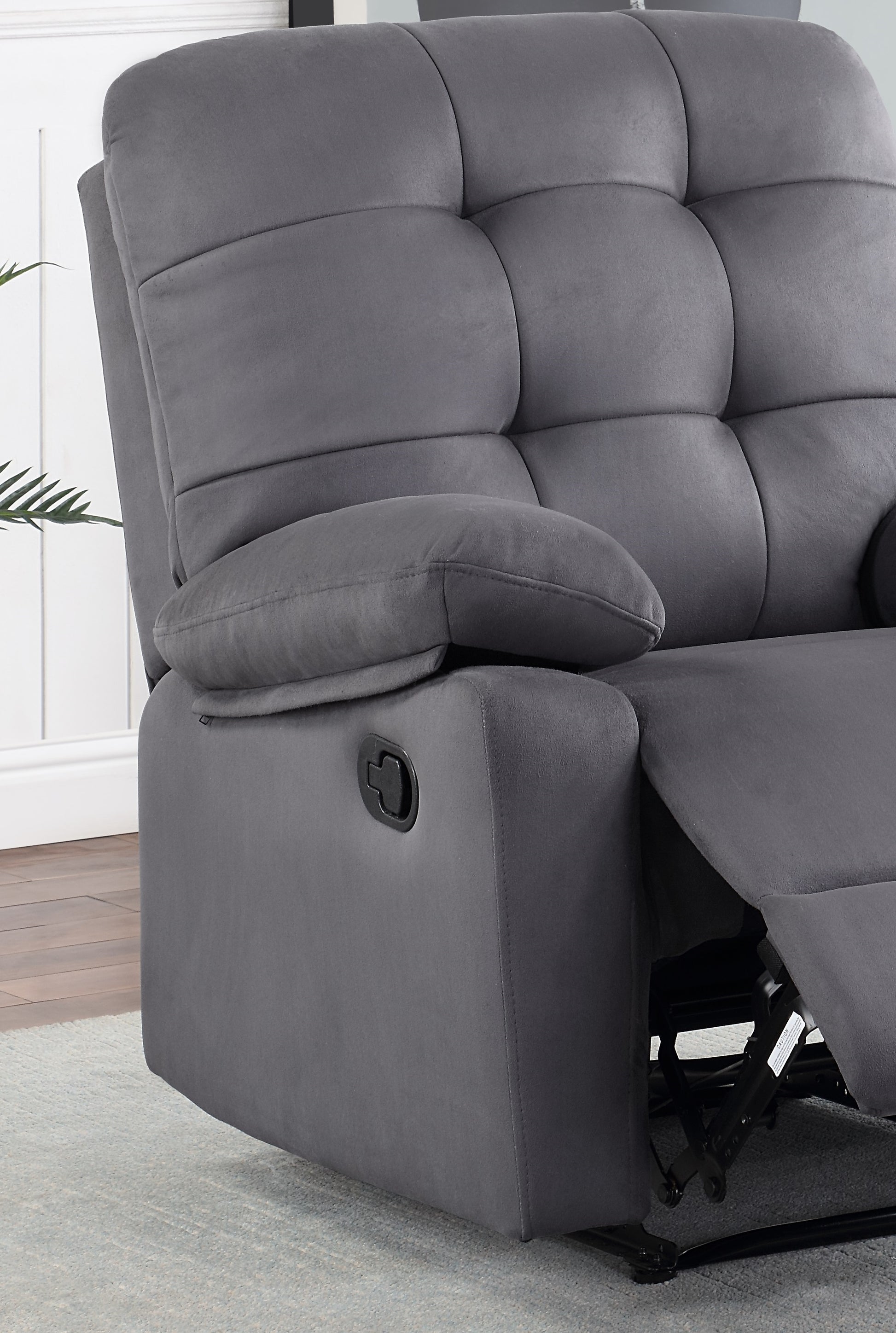 Contemporary Ebony Color Plush Microfiber Motion Recliner Chair 1Pc Couch Manual Motion Plush Armrest Tufted Back Living Room Furniture Ebony Microfiber Manual Handle Metal Primary Living Space Cushion Back Contemporary,Modern,Transitional Handle Pillow