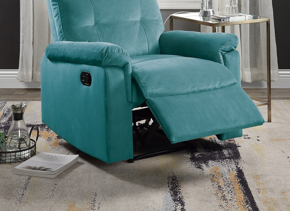 Luxurious Velvet Teal Blue Color Motion Recliner Chair 1Pc Couch Manual Motion Plush Armrest Tufted Back Living Room Furniture Chair Teal Blue Velvet Manual Handle Metal Primary Living Space Cushion Back Contemporary,Modern,Transitional Handle Pillow Top