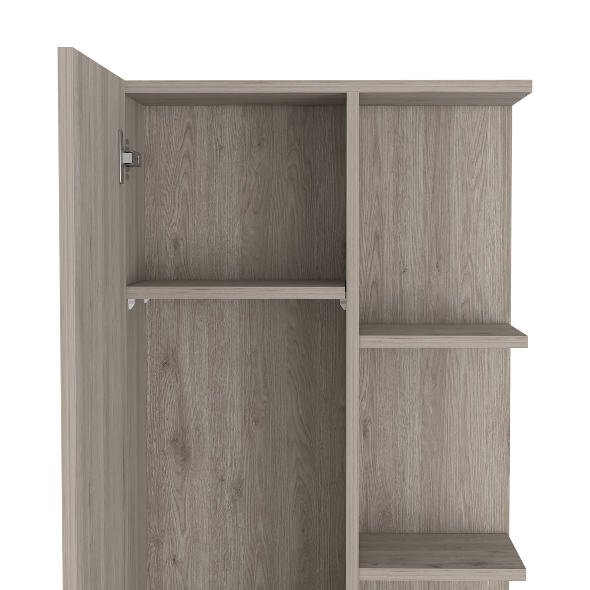 62H" Linen Single Door Cabinet, Five External Shelves, Four Interior Shelves, Light Gray Gray Particle Board Particle Board