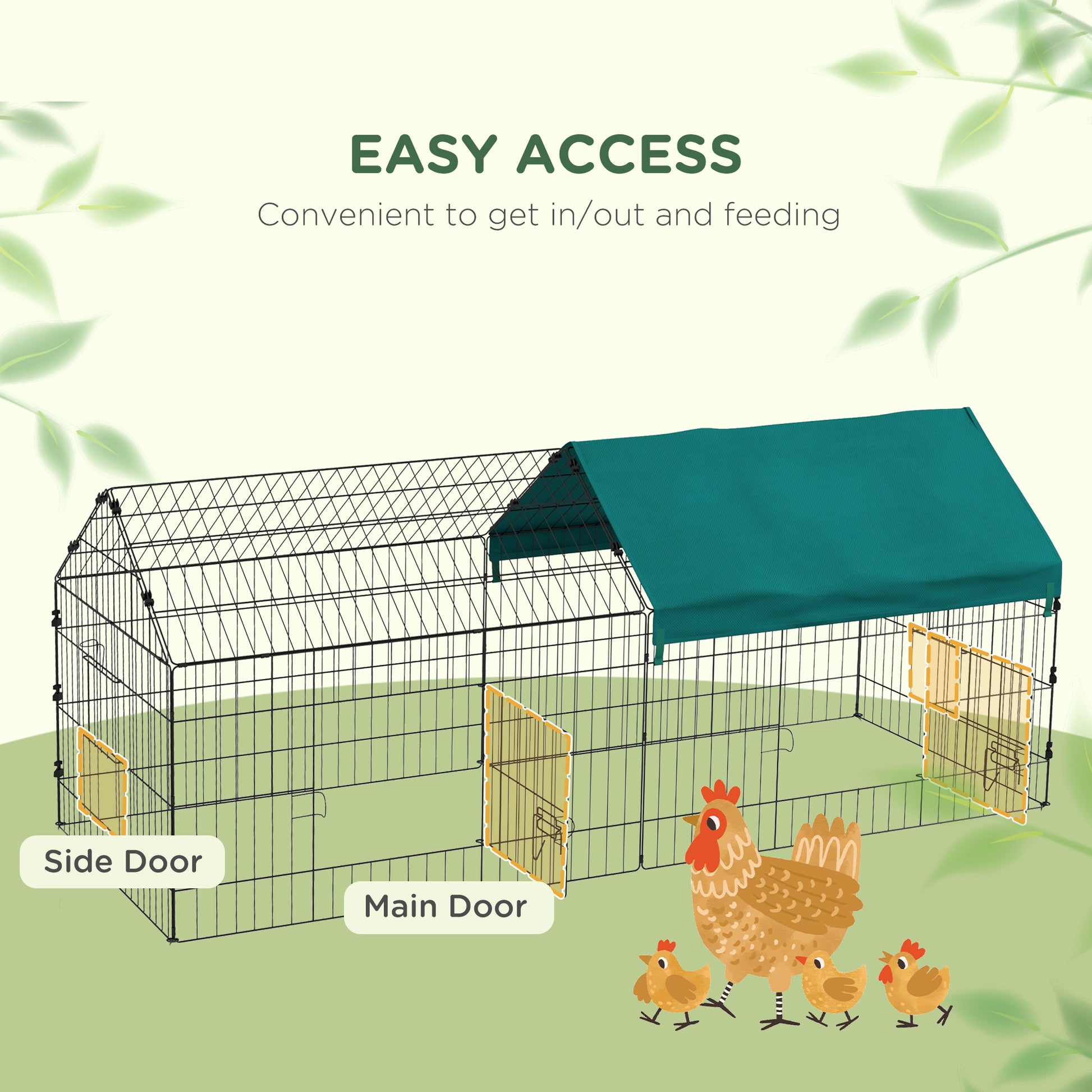 Pawhut 73" Small Animal Playpen, Pet Playpen Yard Fence For Rabbits, Chicken, Chinchillas With Roof For Indoor & Outdoor, Green Green Steel