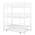 Metal Twin Size Triple Bunk Bed With Trundle, White Antique White Metal