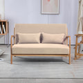 Leisure Chair With Solid Wood Armrest And Feet, Mid Century Modern Accent Sofa,2 Seat Beige Linen