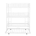 Metal Twin Size Triple Bunk Bed With Trundle, White Antique White Metal