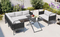 5 Piece Modern Patio Sectional Sofa Set Outdoor Woven Rope Furniture Set With Glass Table And Cushions, Black Gray Yes Sectional Grey Black Weather Resistant Frame Water Resistant Cushion Garden & Outdoor Modern Sectional Seating Groups Foam Woven Rope