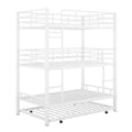Metal Twin Size Triple Bunk Bed With Trundle, White Antique White Metal