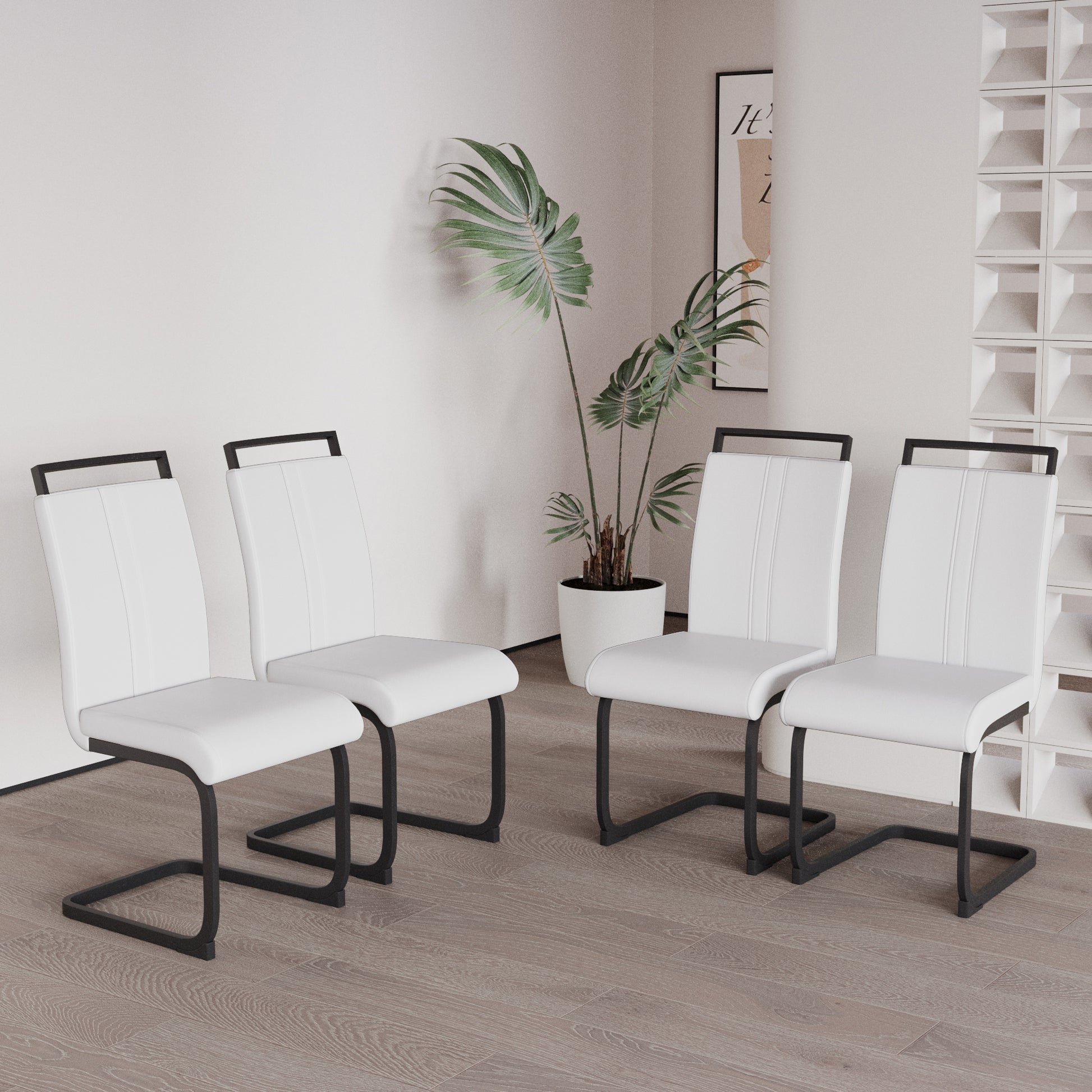 Modern Dining Chairs,Pu Faux Leather High Back Upholstered Side Chair With C Shaped Tube.Black Metal Legs For Dining Room Kitchen Vanity Patio Club Guest Office Chair Set Of 2 White Pu White Kitchen Dining Chairs Foam Pu