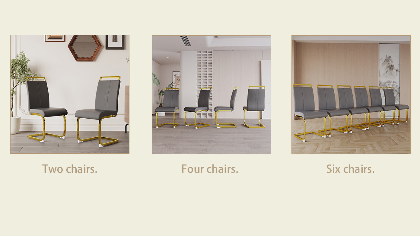 Modern Dining Chairs,Pu Faux Leather High Back Upholstered Side Chair With C Shaped Tube. Plating Golden Metal Legs For Dining Room Kitchen Vanity Patio Club Guest Office Chair Set Of 2 Grey Pu Grey Kitchen Dining Chairs Foam Pu