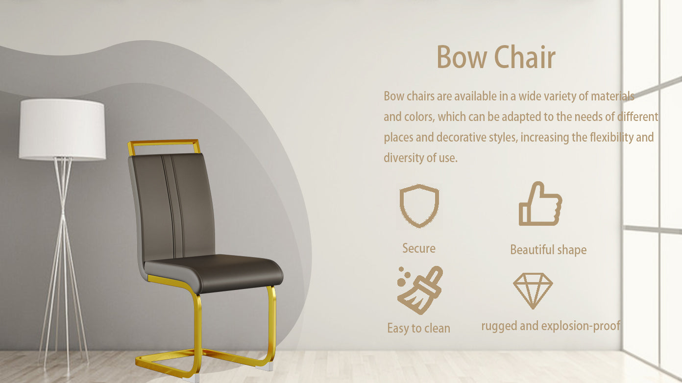 Modern Dining Chairs,Pu Faux Leather High Back Upholstered Side Chair With C Shaped Tube. Plating Golden Metal Legs For Dining Room Kitchen Vanity Patio Club Guest Office Chair Set Of 2 Grey Pu Grey Kitchen Dining Chairs Foam Pu