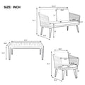 4 Piece Patio Conversation Set, Solid Wood Loveseat, 2 Chairs And Table, Outdoor Conversation Group With Cushions For Backyard, Poolside, Garden Beige Cushion Natural Rope Beige Natural Woven Rope