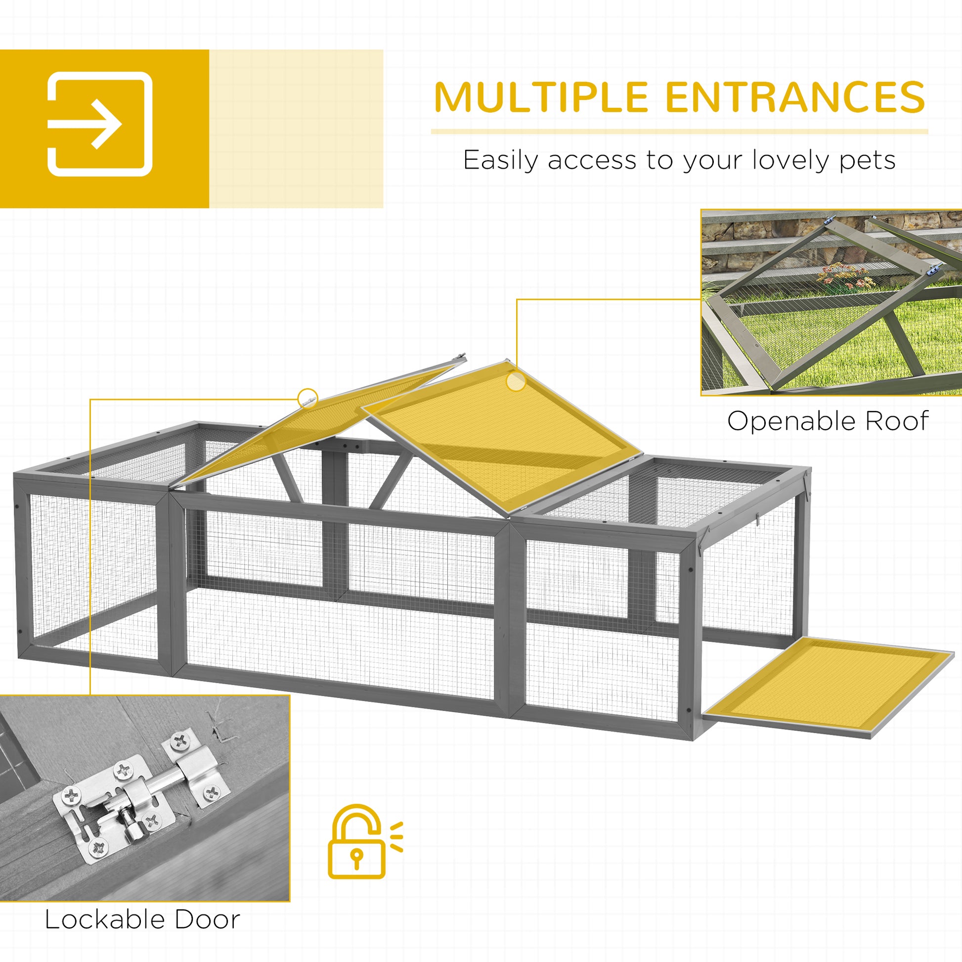 Pawhut Large Wooden Rabbit Hutch Bunny Hutch Small Animal Habitat Enclosure Outdoor Run And Lockable Doors, Gray Gray Wood