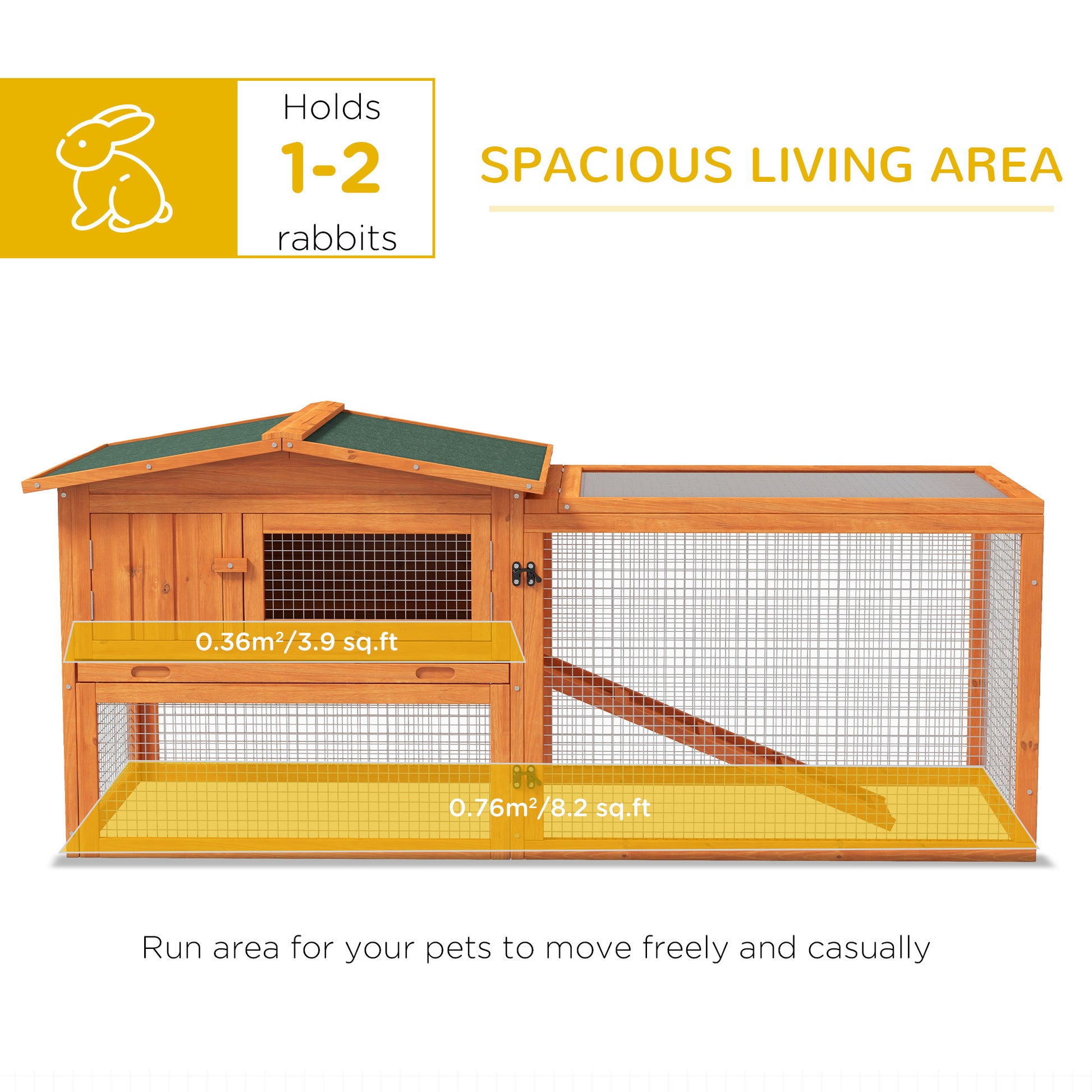 Pawhut Rabbit Hutch 2 Story Bunny Cage Small Animal House With Slide Out Tray, Detachable Run, For Indoor Outdoor, 61.5" X 23" X 27", Orange Orange Wood