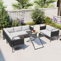 5 Piece Modern Patio Sectional Sofa Set Outdoor Woven Rope Furniture Set With Glass Table And Cushions, Black Gray Yes Sectional Grey Black Weather Resistant Frame Water Resistant Cushion Garden & Outdoor Modern Sectional Seating Groups Foam Woven Rope