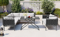 5 Piece Modern Patio Sectional Sofa Set Outdoor Woven Rope Furniture Set With Glass Table And Cushions, Black Gray Yes Sectional Grey Black Weather Resistant Frame Water Resistant Cushion Garden & Outdoor Modern Sectional Seating Groups Foam Woven Rope