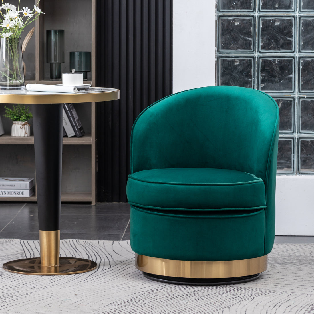 Wania Contemporary Velvet Swivel Chair, Green Green Velvet