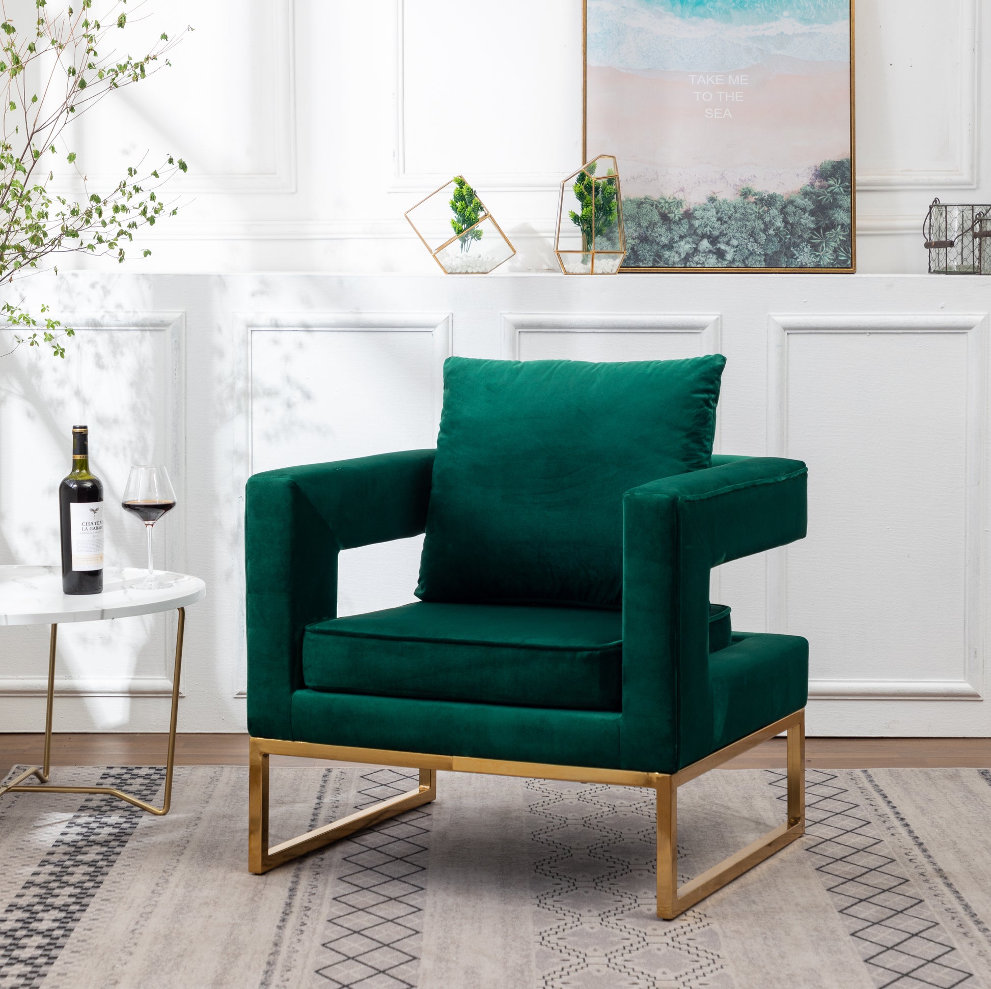 Lenola Contemporary Upholstered Accent Arm Chair, Green Green Polyester