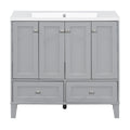 36'' Bathroom Vanity With Resin Sink Combo,Solid Wood Frame Bathroom Storage Cabinet, Freestanding Vanity Set With 4 Soft Closing Doors& 2 Drawers 2 Grey 4 5 Adjustable Shelves Bathroom Freestanding Solid Wood Mdf Resin Painted