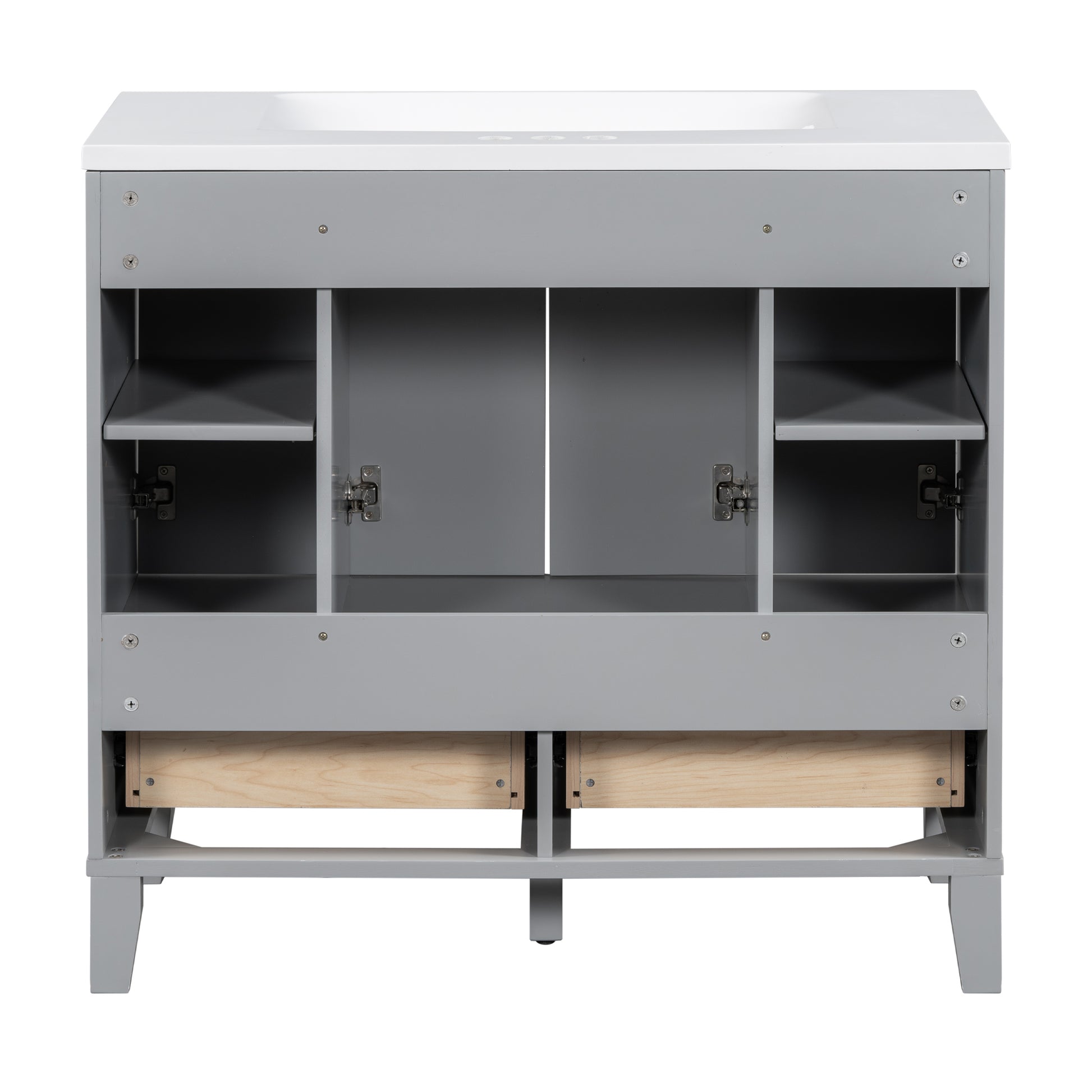 36'' Bathroom Vanity With Resin Sink Combo,Solid Wood Frame Bathroom Storage Cabinet, Freestanding Vanity Set With 4 Soft Closing Doors& 2 Drawers 2 Grey 4 5 Adjustable Shelves Bathroom Freestanding Solid Wood Mdf Resin Painted