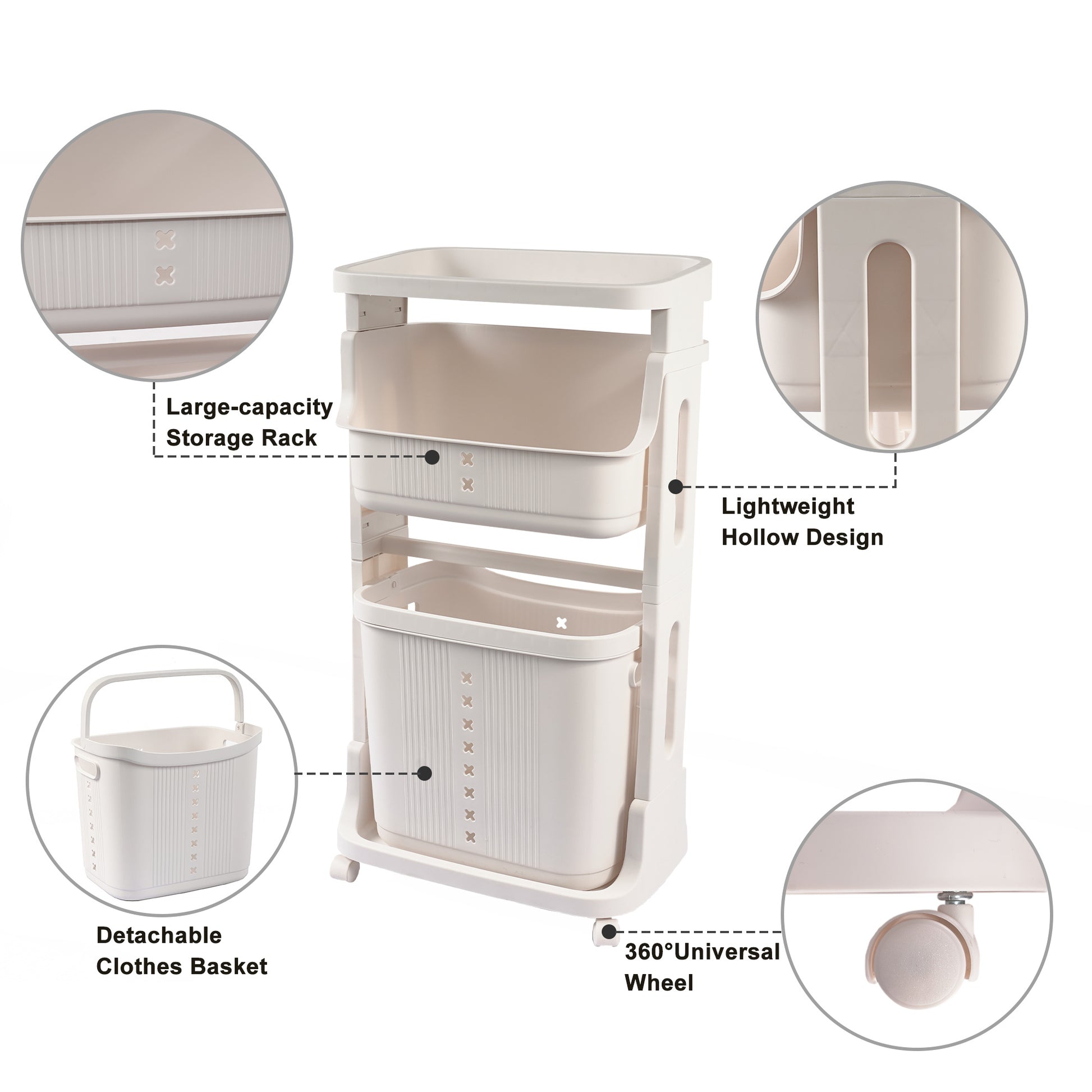 Laundry Basket Plastic Hamper 2 Tier Storage Sorter Hampers With Wheels For Kitchen Bedroom Bathroom Free Standing Storage Baskets White White Plastic