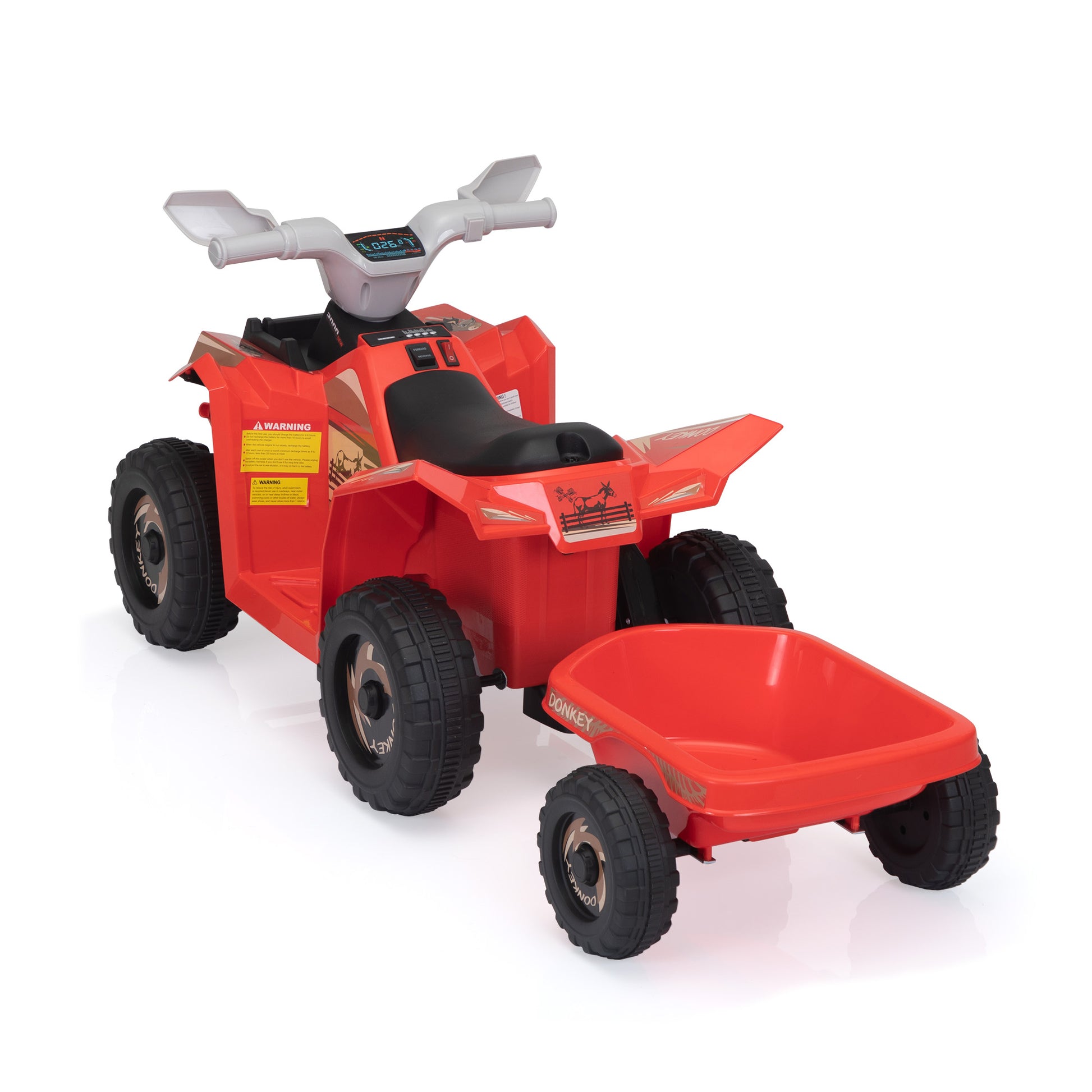 6V Kids Electric Atv, Toddler Ride On Car With Trailer, Music, Bluetooth And Power Display For Boys And Girls, Red White Polypropylene