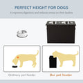 Pawhut Raised Pet Feeding Storage Station With 2 Stainless Steel Bowls Base For Large Dogs And Other Large Pets, Dark Brown Brown Steel