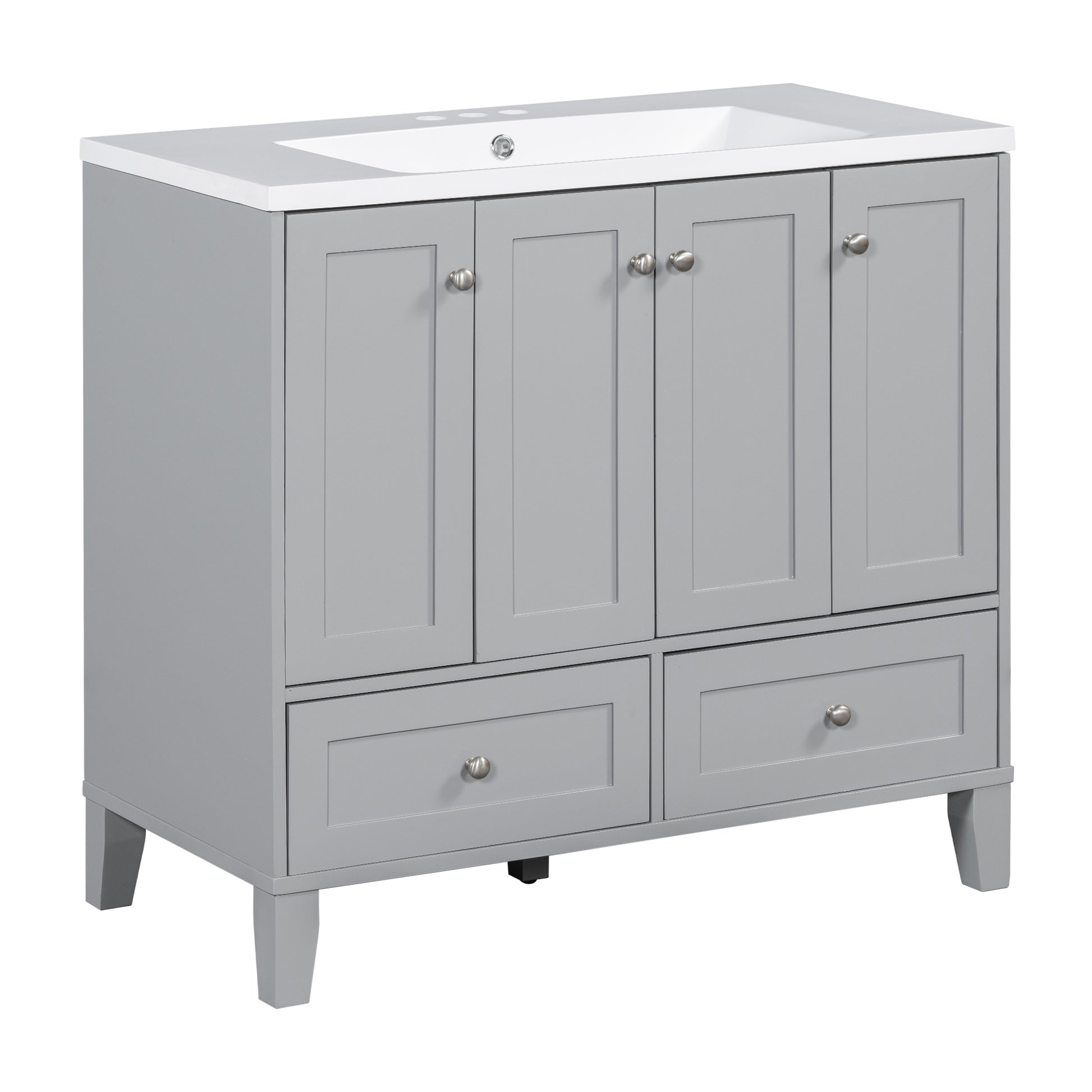 36'' Bathroom Vanity With Resin Sink Combo,Solid Wood Frame Bathroom Storage Cabinet, Freestanding Vanity Set With 4 Soft Closing Doors& 2 Drawers 2 Grey 4 5 Adjustable Shelves Bathroom Freestanding Solid Wood Mdf Resin Painted