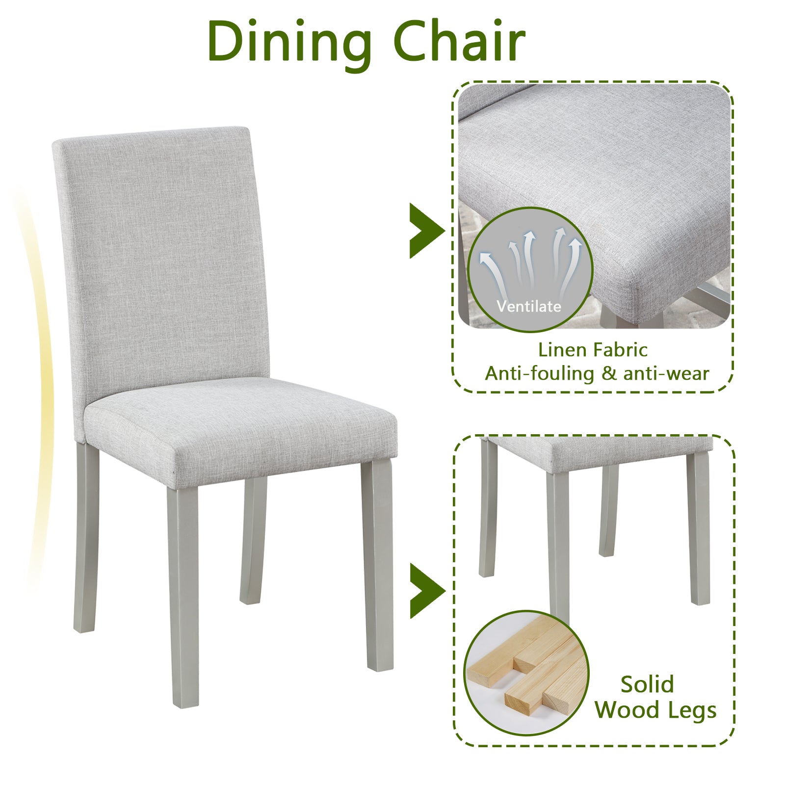 5 Piece Wooden Dining Table Set, Kitchen Table Set With A Square Table And 4 Upholstered Chairs, Wooden Dining Room Table With Crystal Decoration And Chairs Set For Kitchen, Dining Room, Silver Grey Beige Silver Gray Seats 4 Dining Room 4 Leg Square