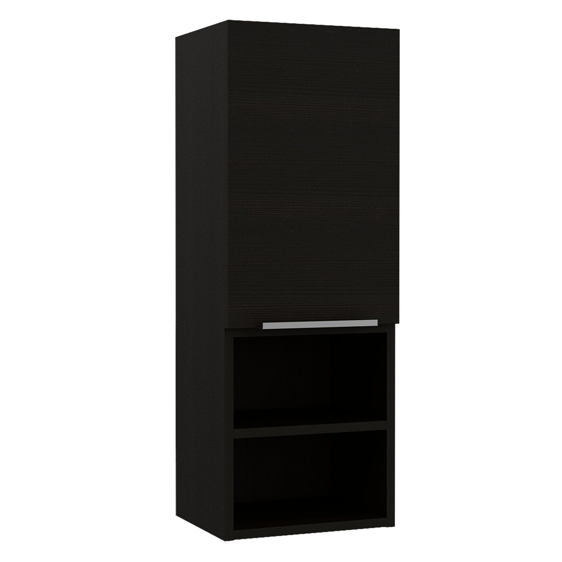 Medicine 32H" Single Door Cabinet, Two External Shelves, Two Interior Shelves, Black Black Particle Board Particle Board