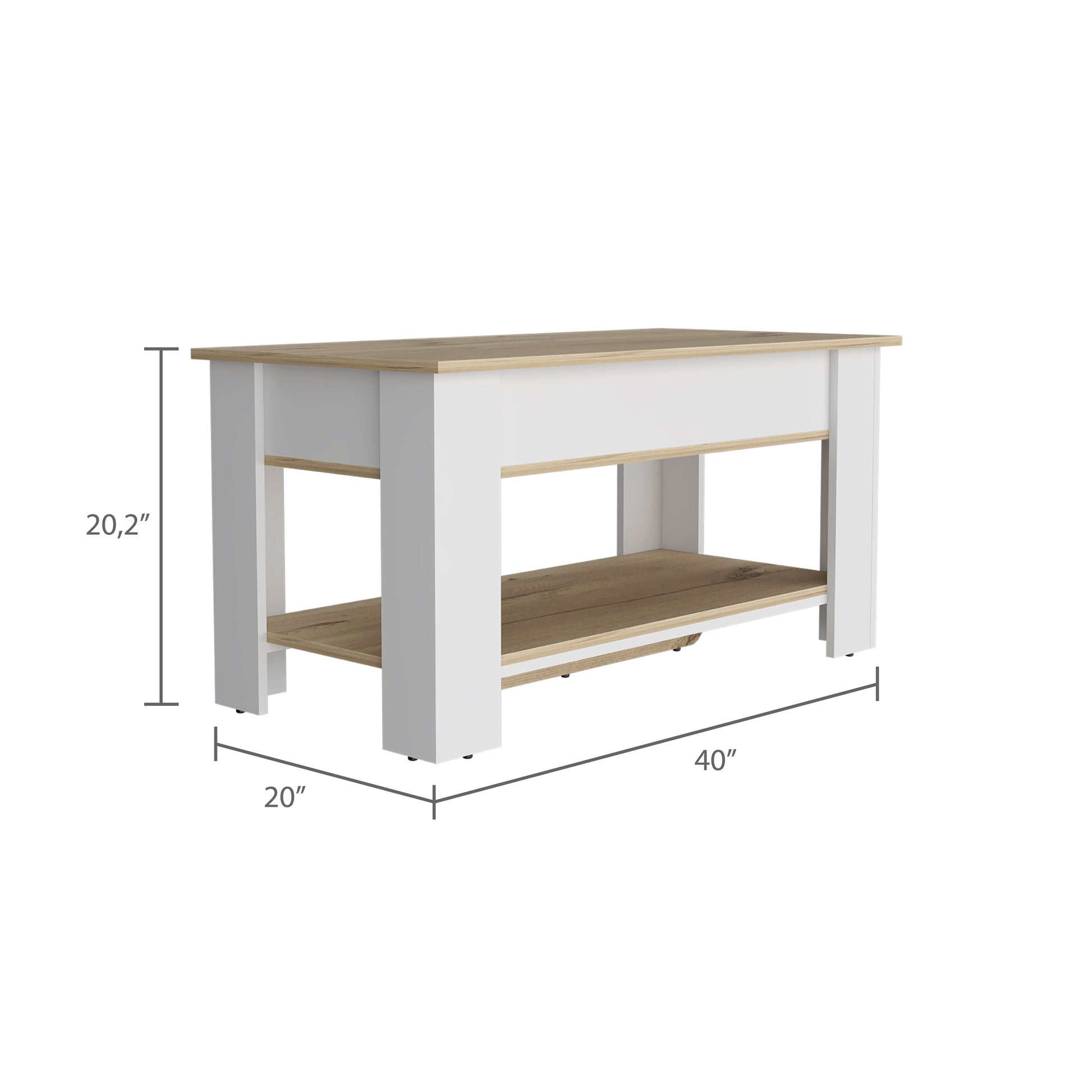 Storage Table, Four Legs, Lower Shelf, Light Oak White Multicolor Particle Board Particle Board