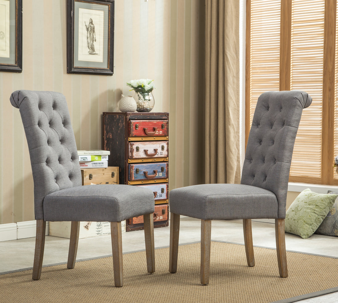 Habit Solid Wood Tufted Parsons Dining Chair, Set Of 2, Grey Gray Polyester