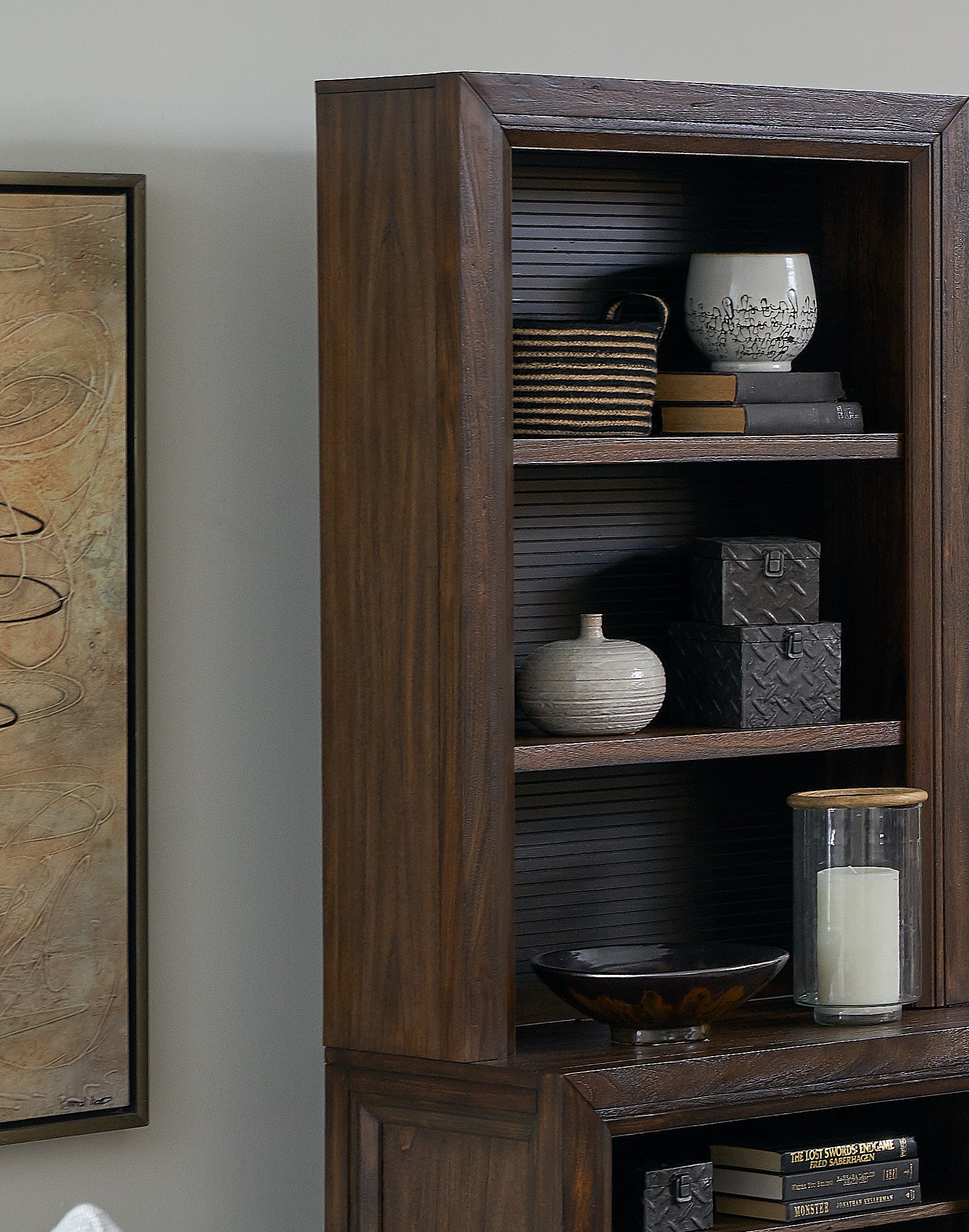 Branson Bookcase Pier, No Assembly Required, Two Tone Finish 3 Brown Brown Library Primary Living Space Closed Back Wood American Design,Transitional Pine Pine