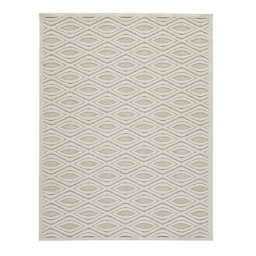 Rectangular Polypropylene Rug With Geometric Pattern, Medium, Beige Beige Fabric
