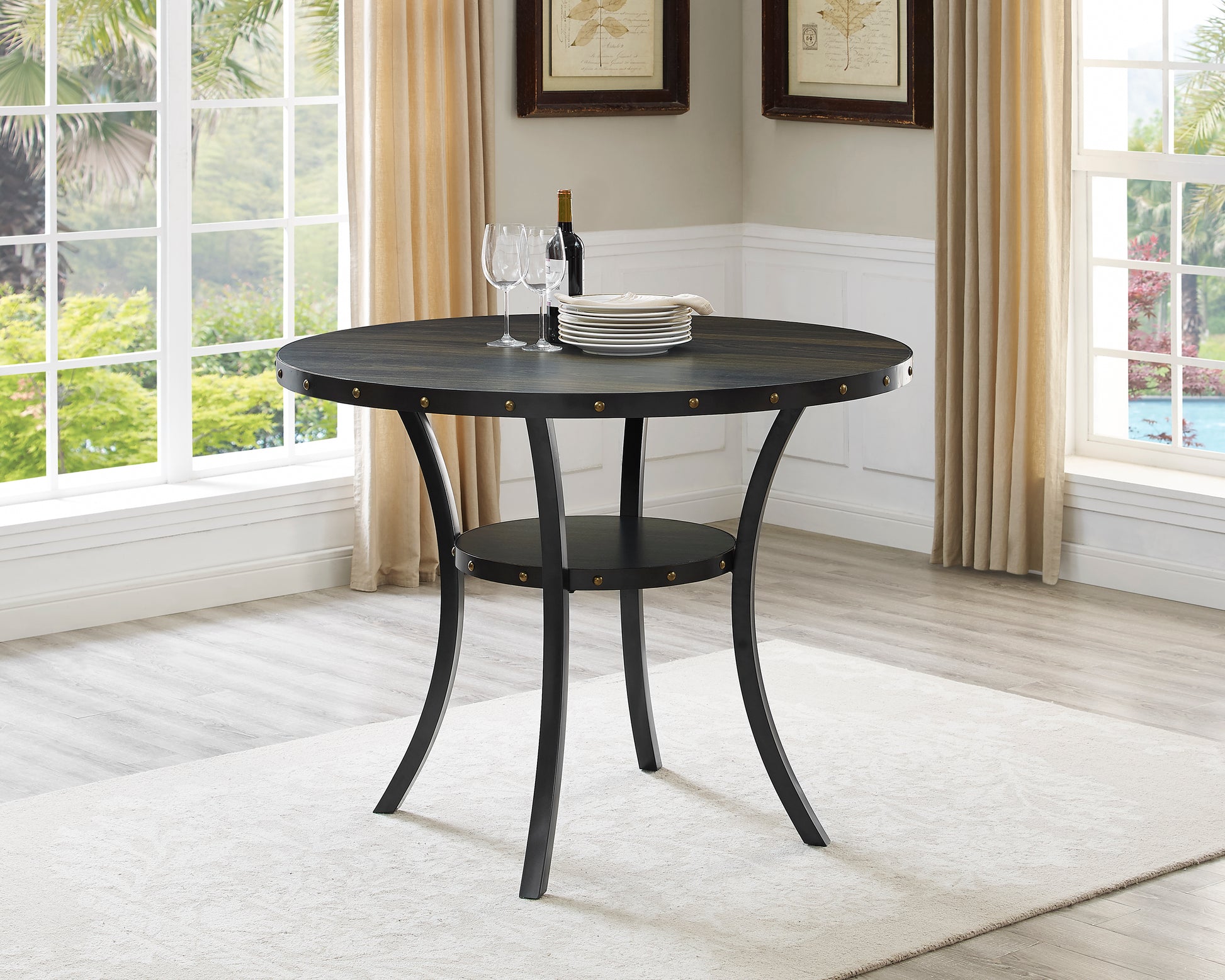 Biony Dining Collection Espresso Wood Counter Height Round Dining Table Brown Wood