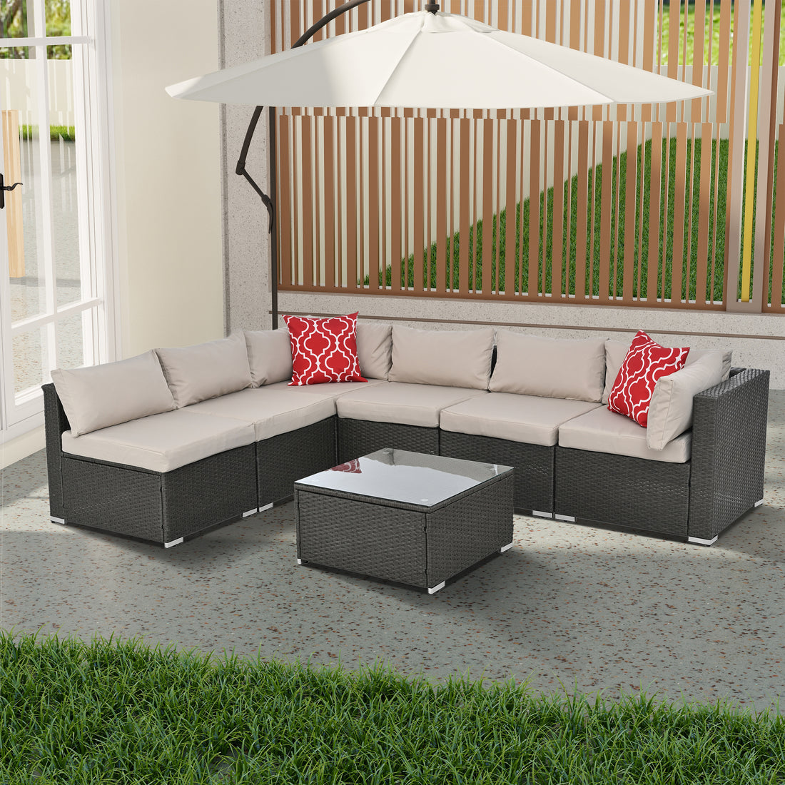 Patio Furniture Sets Yes Dark Gray Seats 6 Pe Rattan Iron Waterproof Fabric