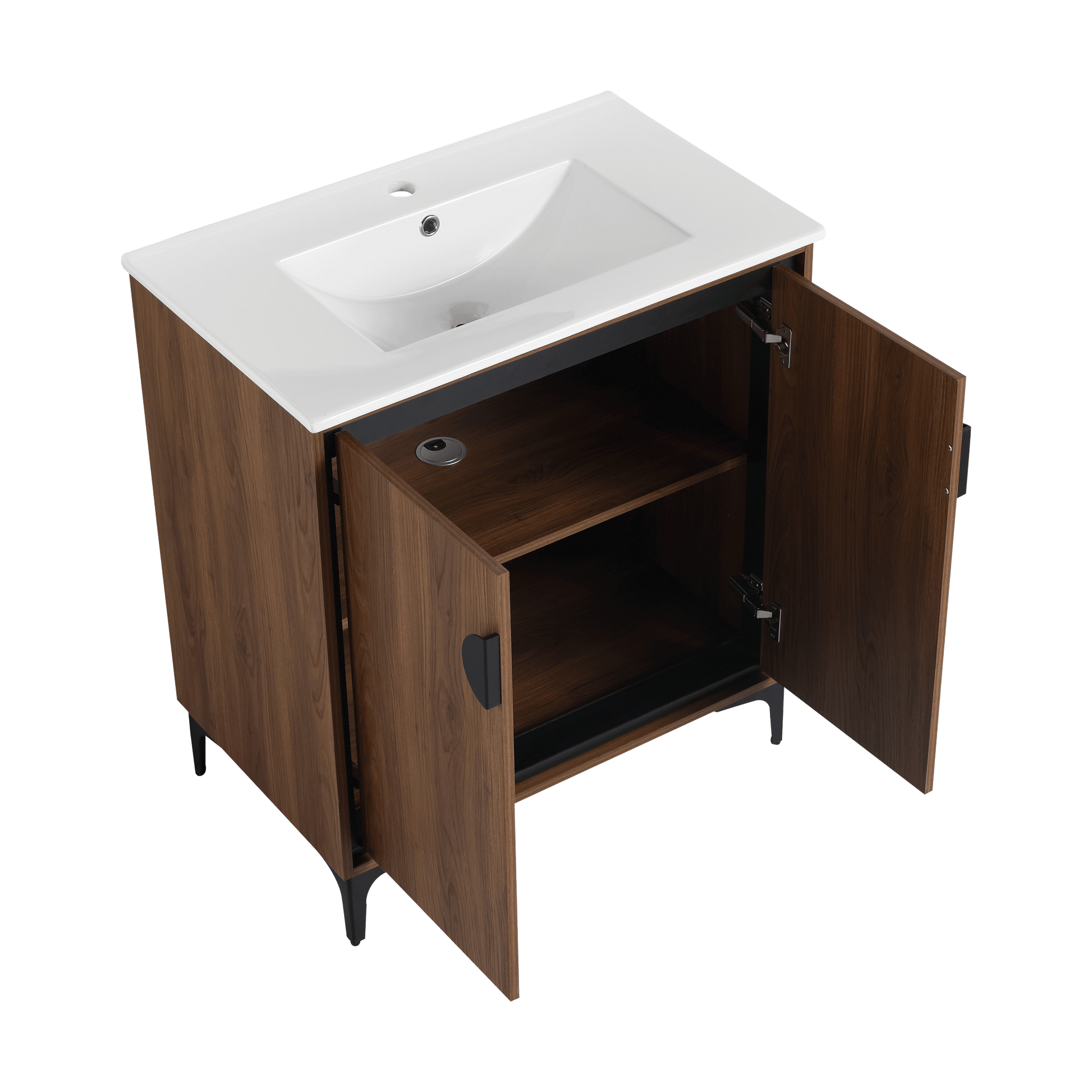 30 "Bathroom Vanity, 2 Doors, Bathroom Cabinet Vanity Freestanding Cabinet Engineered Wood With Sink Brown Bathroom American Design Ceramic Engineered Wood