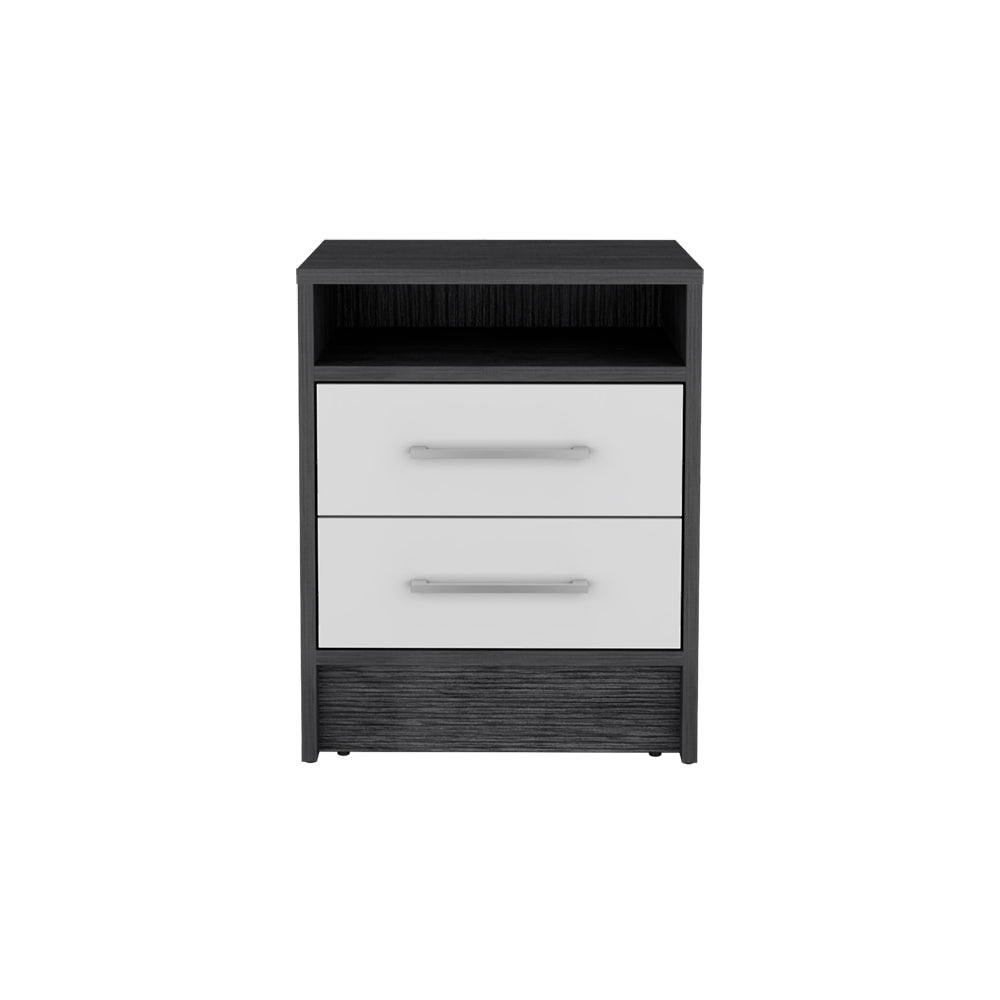 Nightstand Cartiz, Two Drawers, Smokey Oak White Finish Multicolor Particle Board