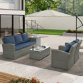 Patio Furniture, Outdoor Furniture, Seasonal Pe Wicker Furniture,5 Set Wicker Furniture With Tempered Glass Table Top Light Blue Pe Rattan Iron Waterproof Fabric