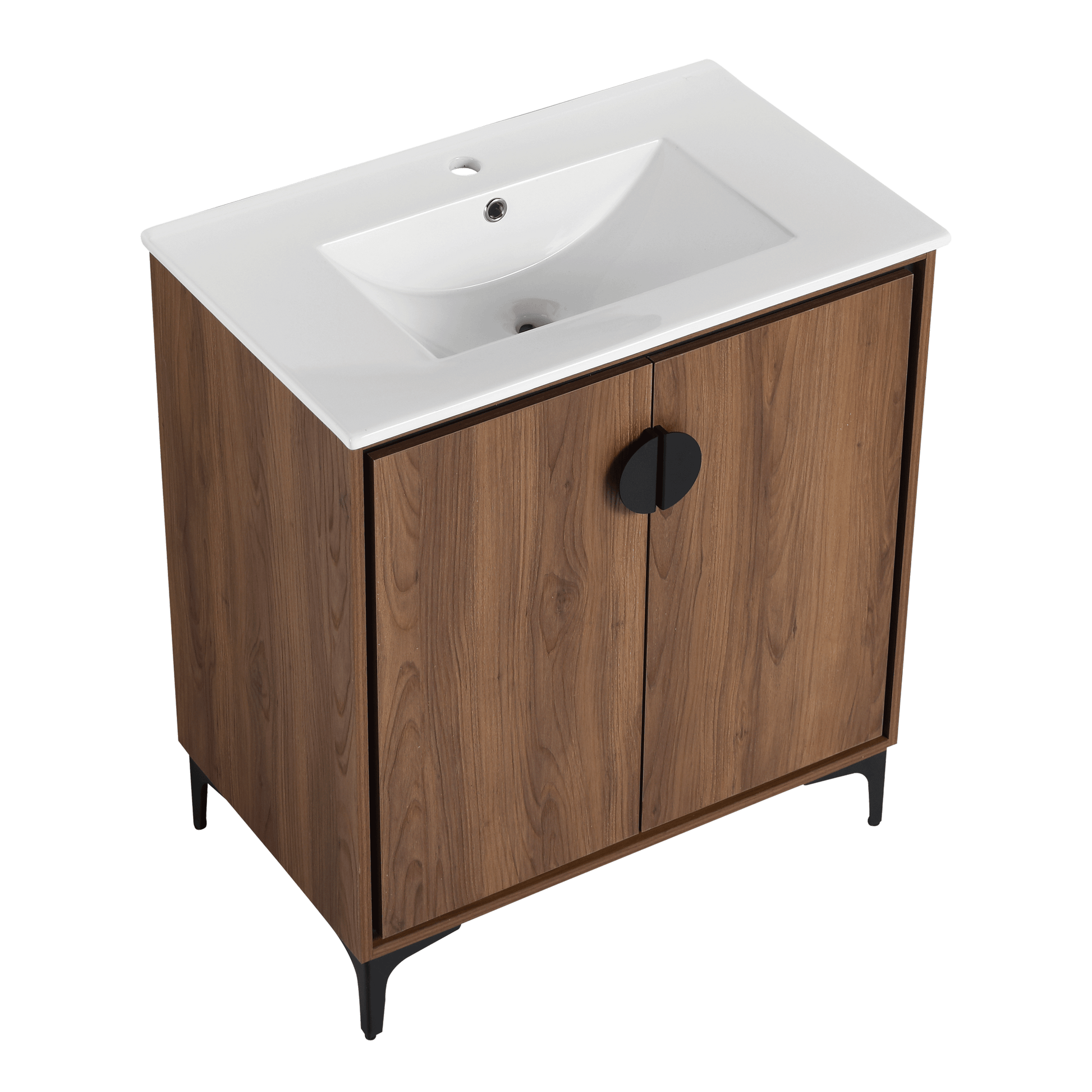 30 "Bathroom Vanity, 2 Doors, Bathroom Cabinet Vanity Freestanding Cabinet Engineered Wood With Sink Brown Bathroom American Design Ceramic Engineered Wood