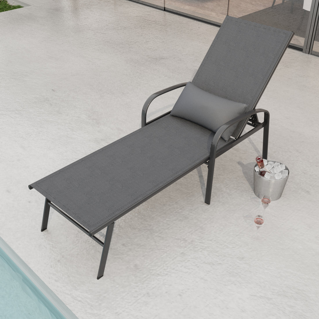 Outdoor Patio Swimming Pool Lounge Gray Color With Pillow Yes Gray Weather Resistant Frame Garden & Outdoor Foam Steel