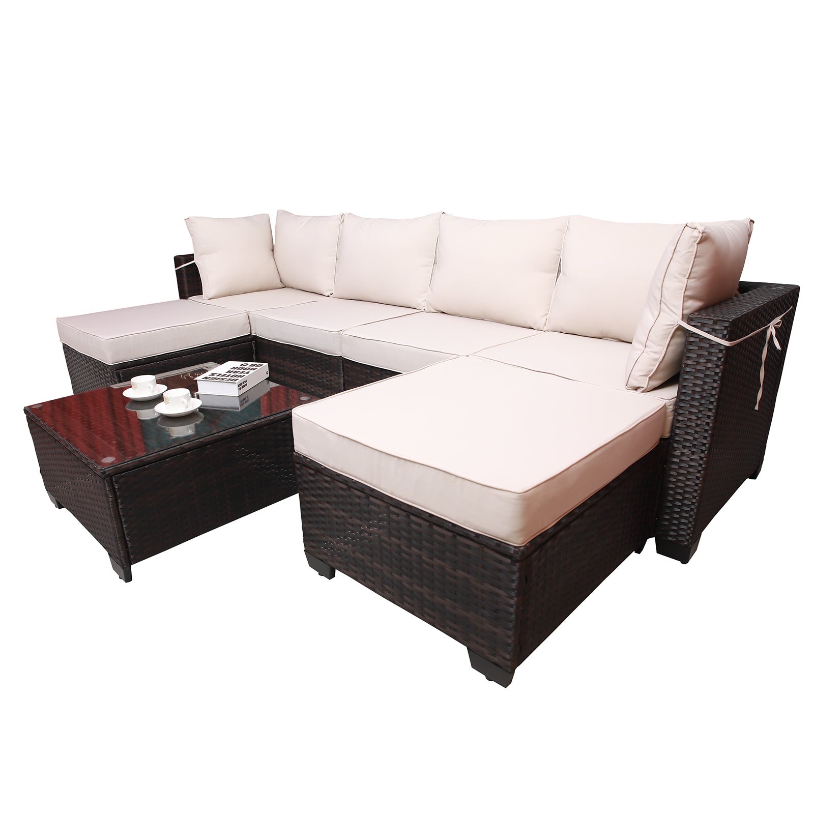 Outdoor Garden Patio Furniture 7 Piece Pe Rattan Wicker Cushioned Sofa Sets And Coffee Table, Patio Furniture Set Outdoor Couch Outdoor Couch Patio Furniture Outdoor Sofa Patio Couch Yes Complete Patio Set Brown Beige Rust Resistant Frame Water Resistant