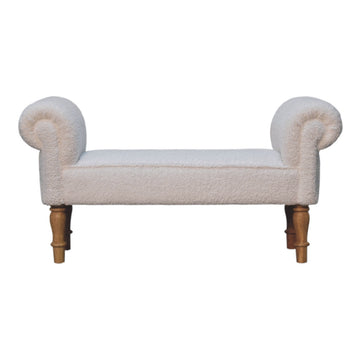 White Boucle Bedroom Bench Cream Foam Wood Fabric